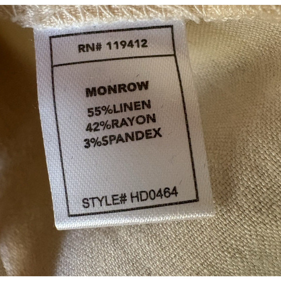 MONROW Linen Blend Button Front Midi Shirt Dress Tunic Pale Yellow Coastal S NWT - Picture 10 of 12